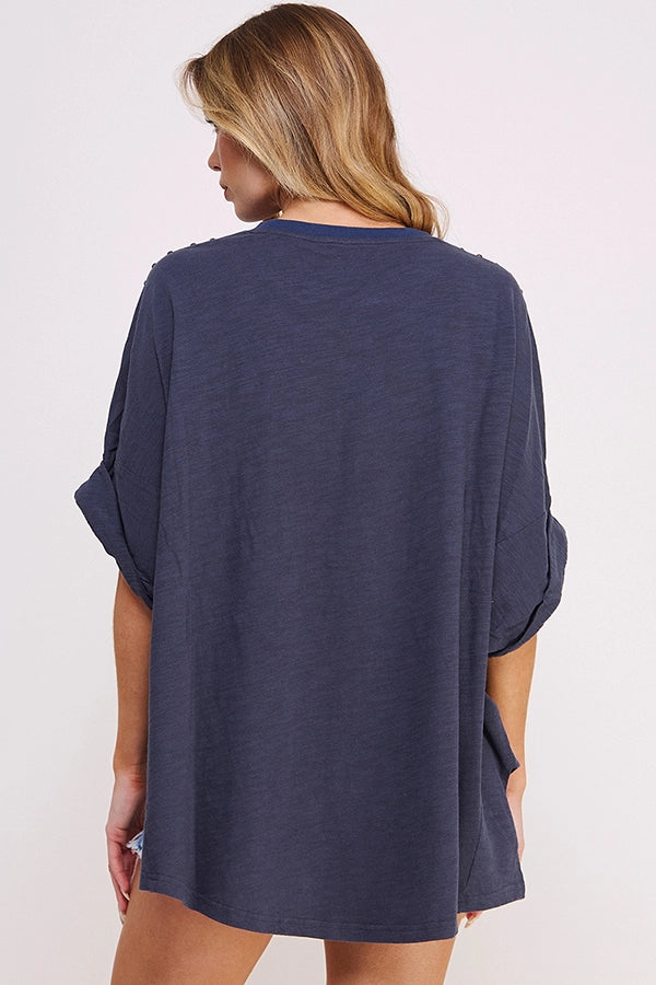 Textured Short Stud Embellished Hi-Lo Top