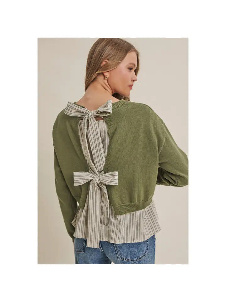 English Garden Stripe Layered Sweater with Bows