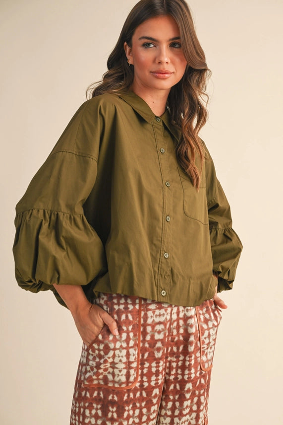 Button Down Bubble Sleeve Top