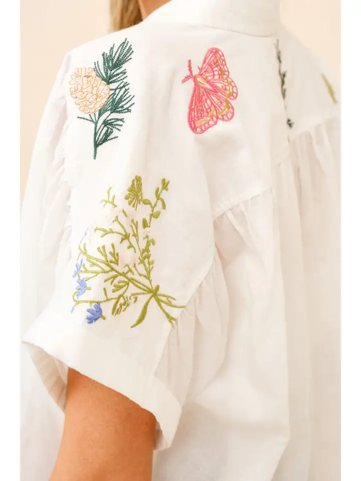 Cotton Embroidered Dolman Sleeve Shirt