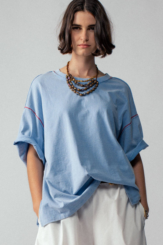 Contrast Stitch Mineral Wash Oversized Tee