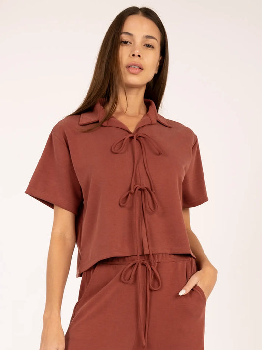Tie-Front Collared Blouse