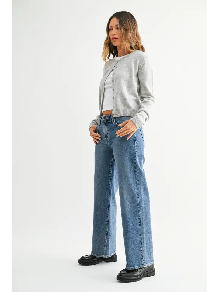 Mid Rise Slim Wide Leg - Medium Denim
