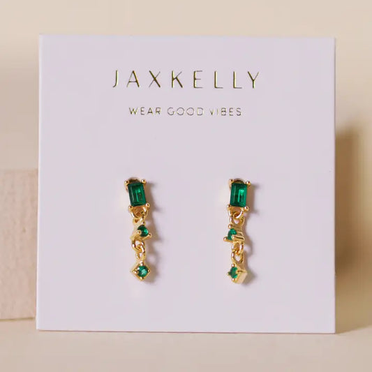 Mini Baguette Drop Earrings - Emerald