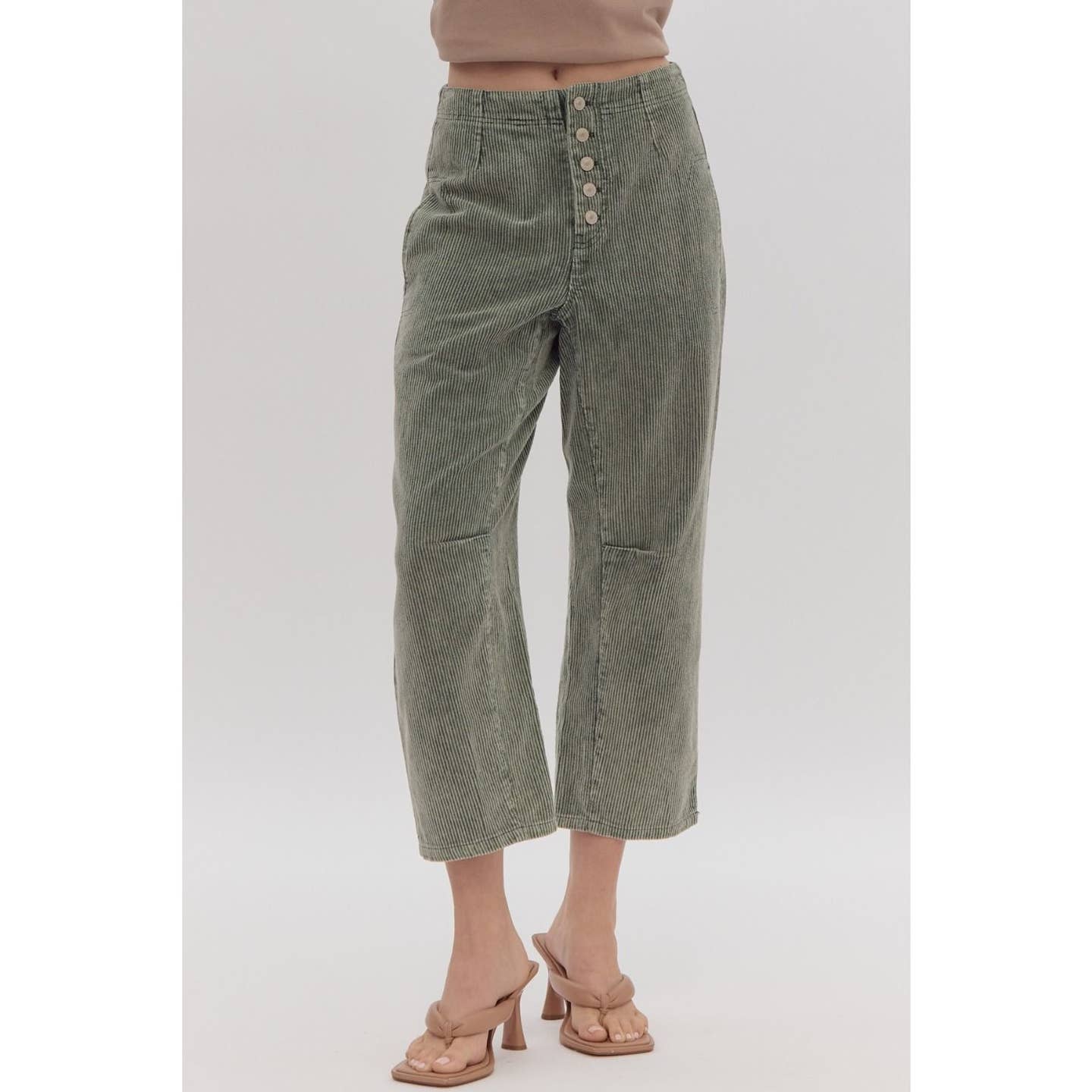 Olive Green Corduroy Button Front Pants