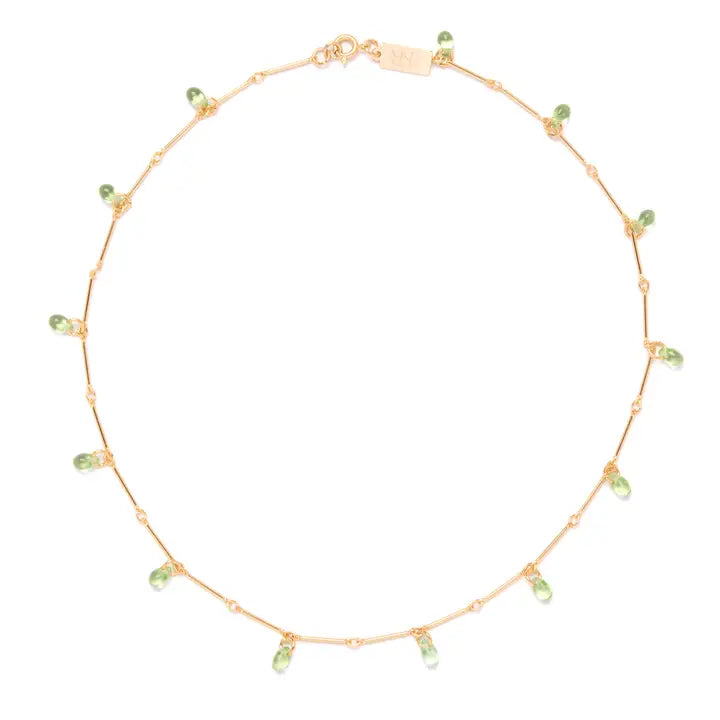 Teardrop Fringe Necklace in Peridot Glass
