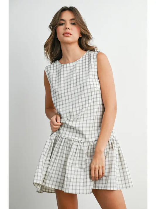 Plaid Button-Back Peplum Mini Dress