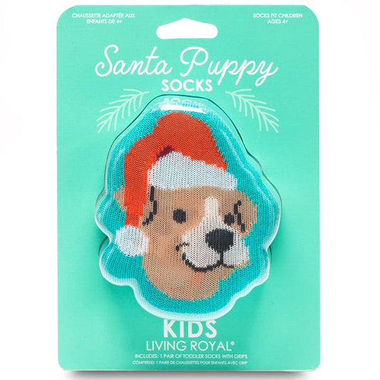 3D Packaged Crew Socks - Kids - Santa Puppy -Teal