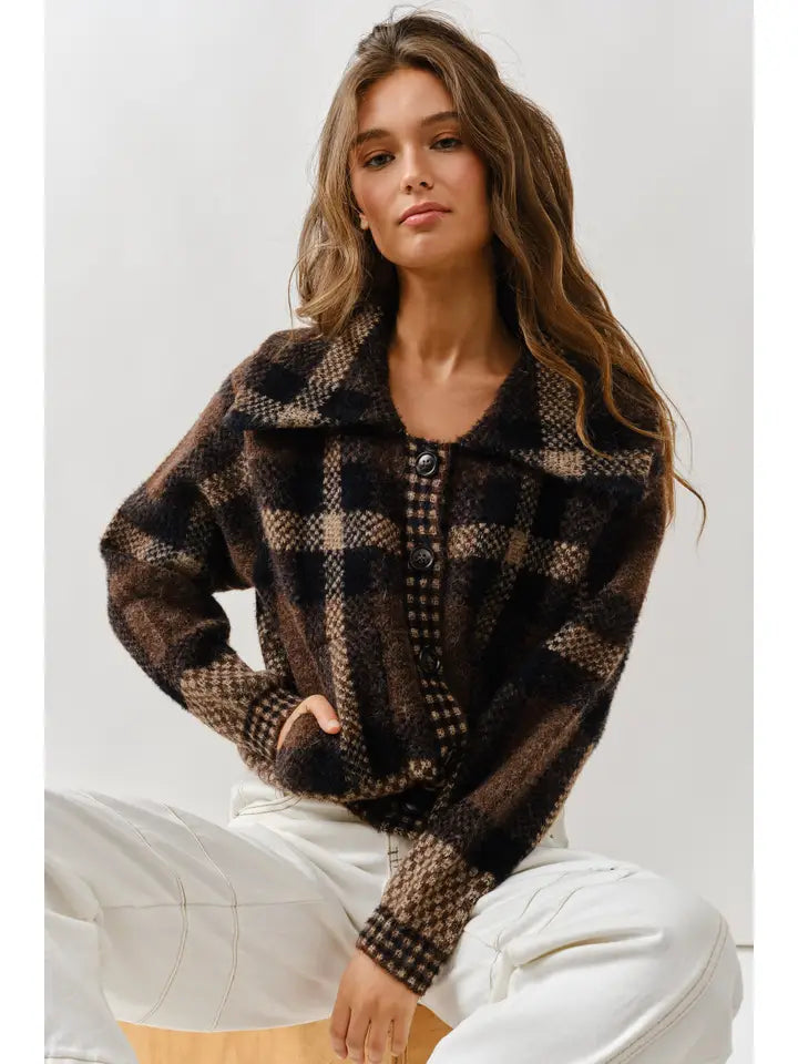 Plaid Button Down Cardigan