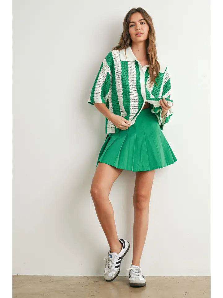 Striped Knit Button-Up Sweater