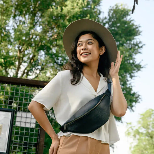 Pebbled Black Leather Sling Bag with Adjustable Strap