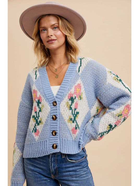 Cropped Chunky Floral Cardigan