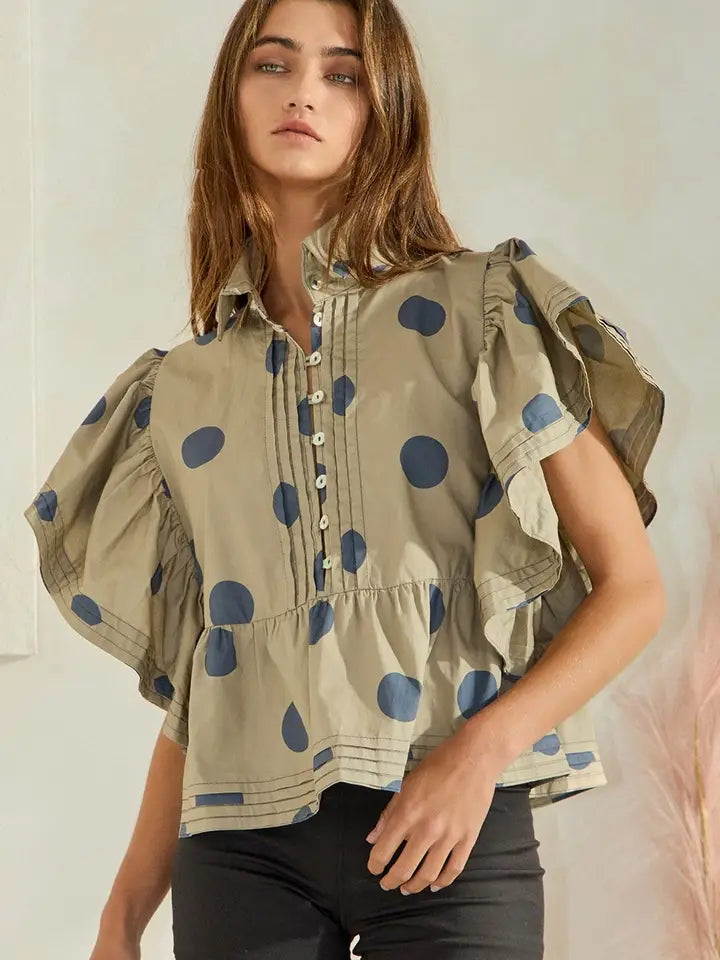Ruffle Sleeved Polka Dot Top