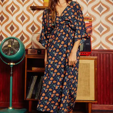 Navy Floral Kimono Dress