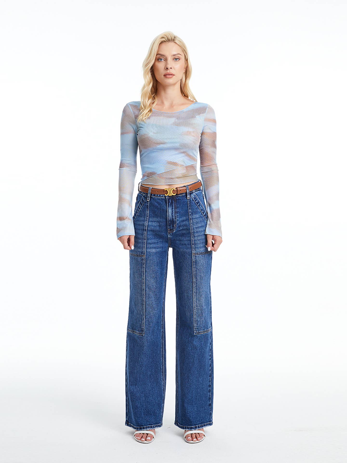 High Rise Wide Leg Utility Jean Split Hem