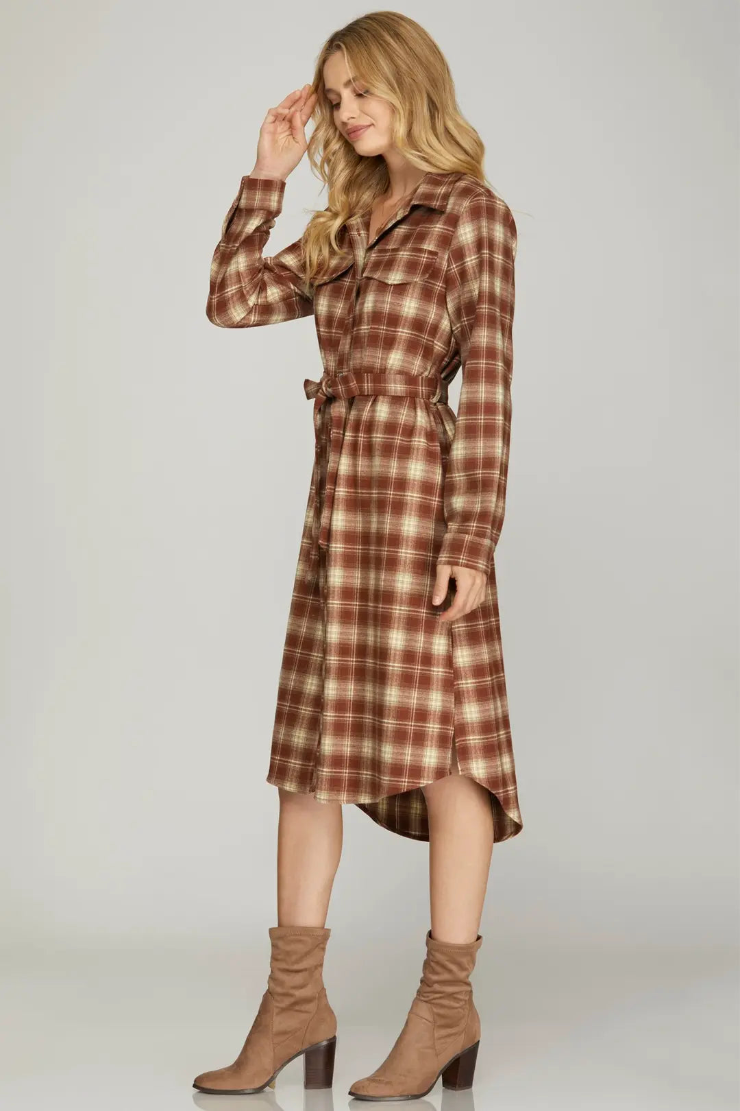 Long Sleeve Midi Shirt Dress