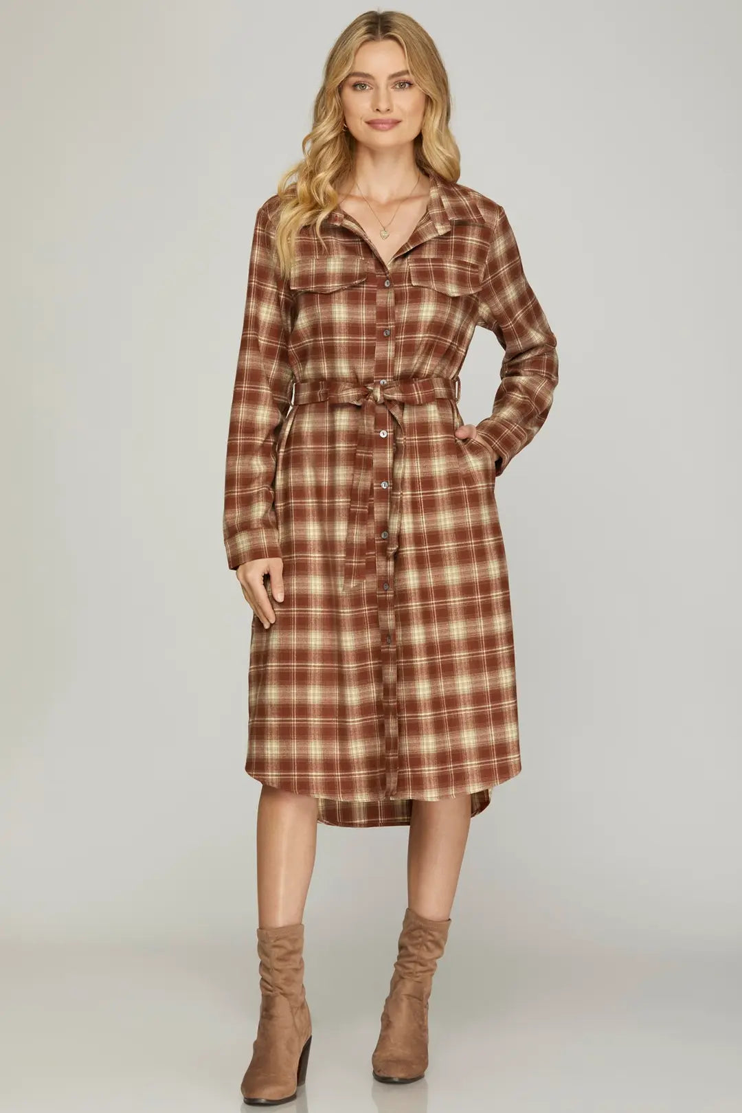 Long Sleeve Midi Shirt Dress