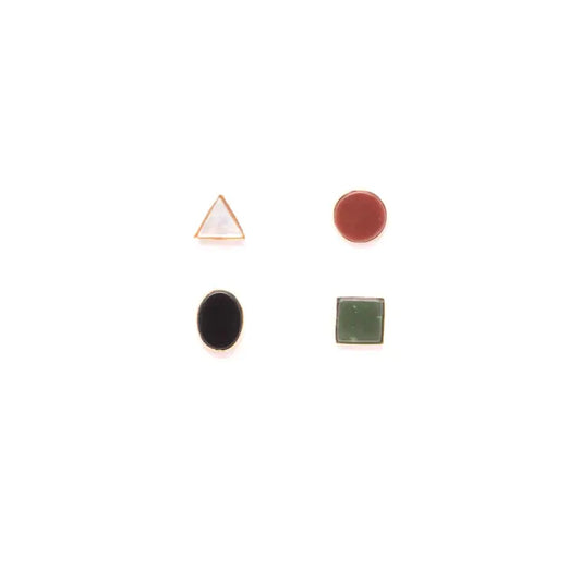 Shapes Studs Set- Mother of Pearl, Onyx, Carnelian, Wyoming Jade