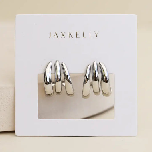 Silver Three Hoop Huggie - Earring