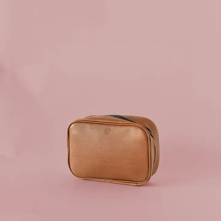 Pebbled Brown Leather Organizational Zippered Pouch