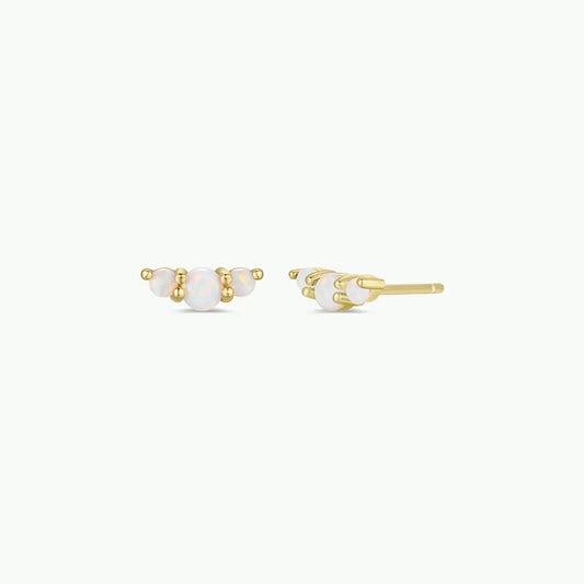 Crescent Gold Earrings - White Opal