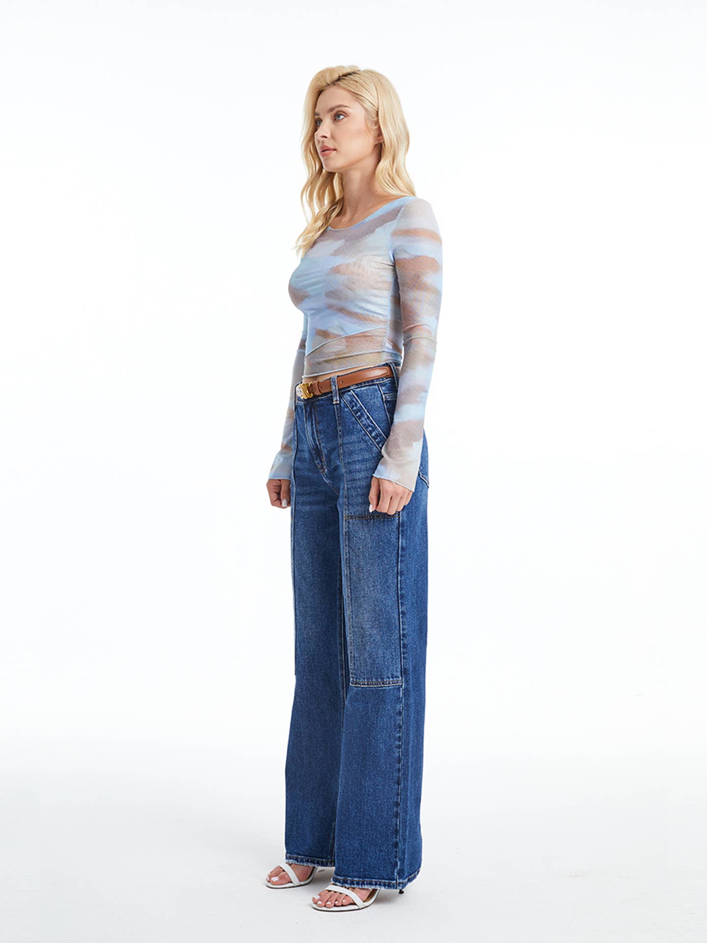 High Rise Wide Leg Utility Jean Split Hem