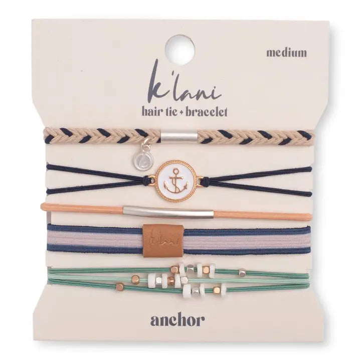 "Anchor" Nautical Colors with Anchor Charm Hair Tie Bracelets