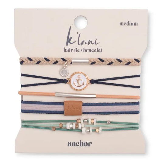 "Anchor" Nautical Colors with Anchor Charm Hair Tie Bracelets