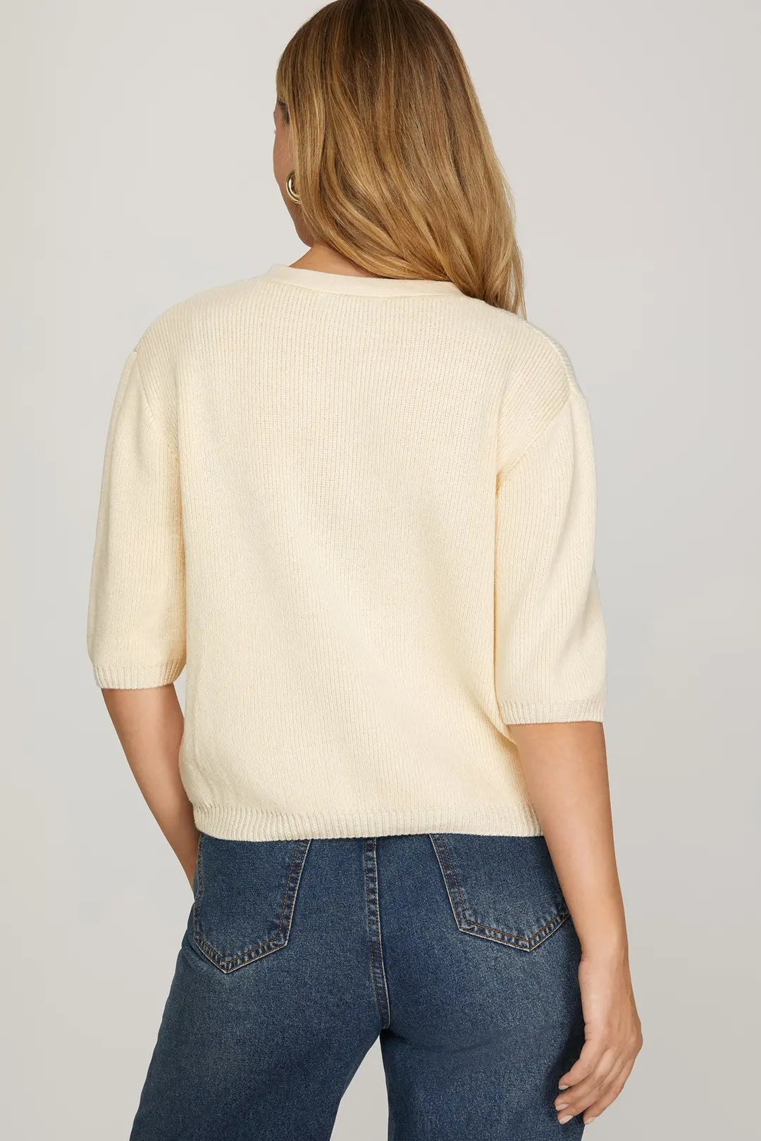 Half Sleeve V Neck Sweater Cardigan