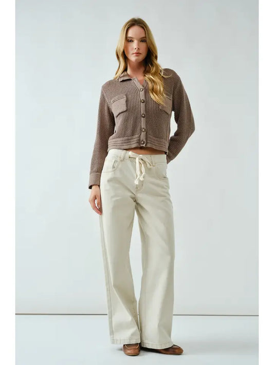 Drawstring Waist Straight Leg Jeans