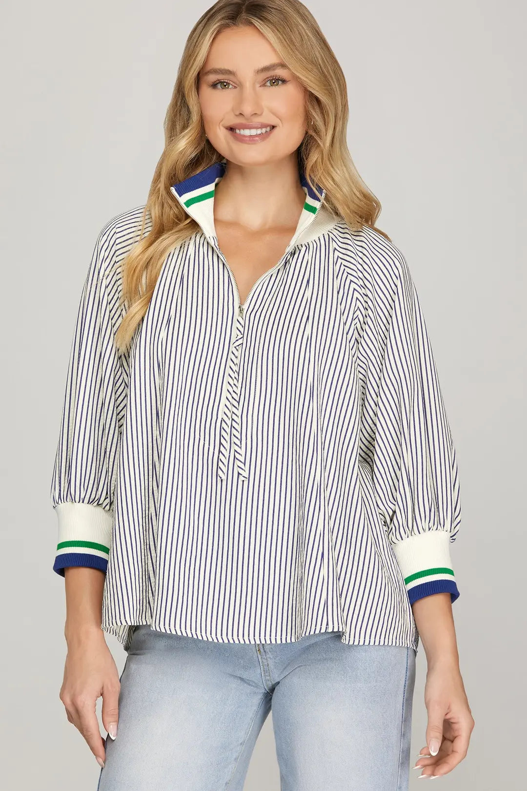 Half Zipped Striped Top