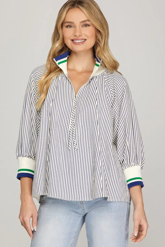 Half Zipped Striped Top