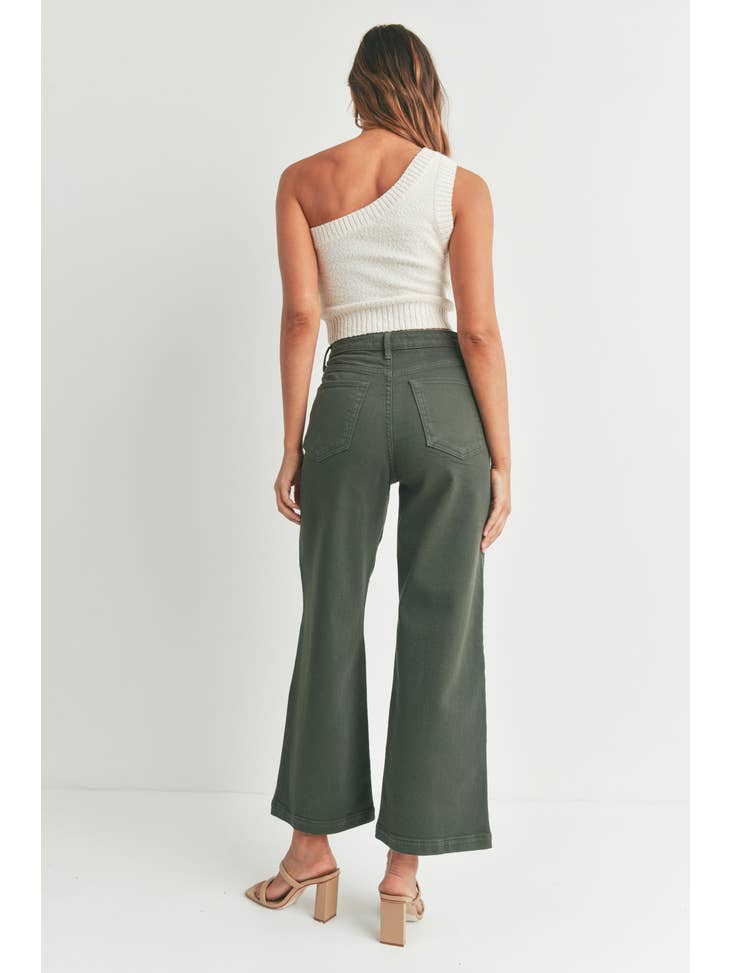 Forest Green Patch Pocket Wide Leg