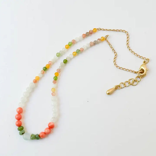 Dainty Coral Necklace with Aquamarine, Moonstone and Corals