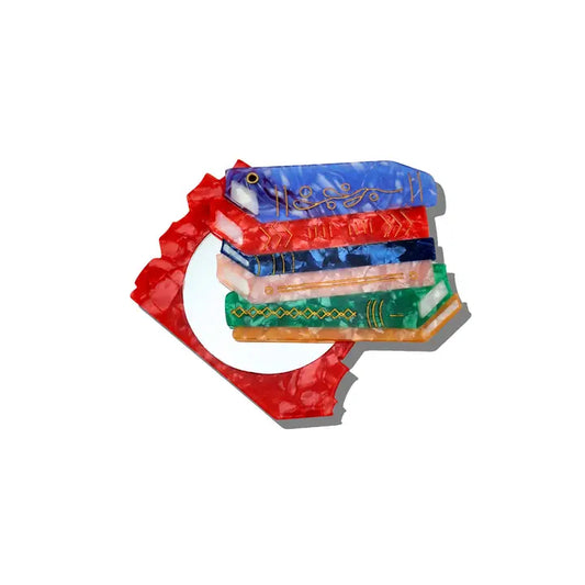 Hand-Painted Book Stack Compact Mirror