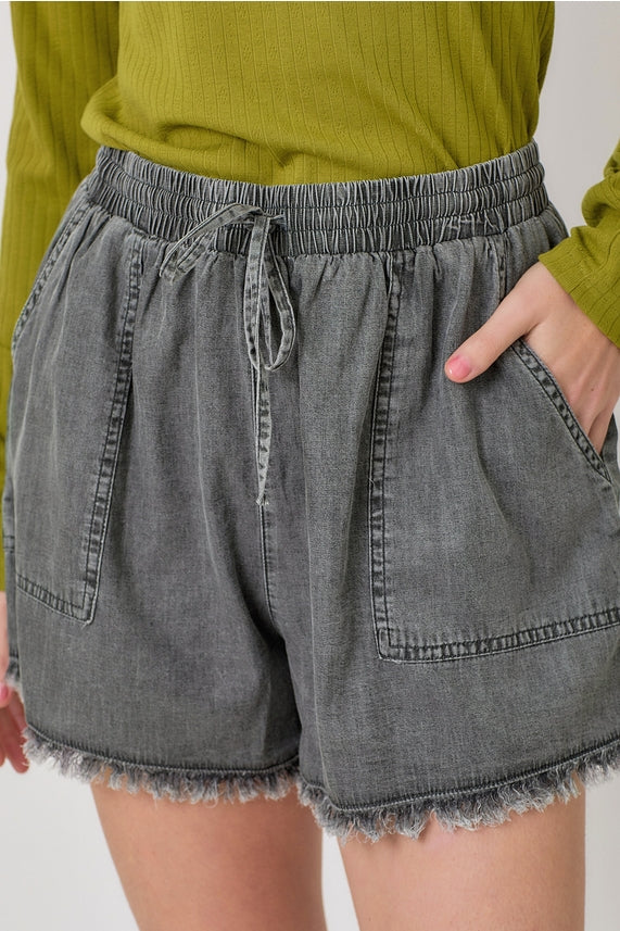 Frayed Washed Black Shorts
