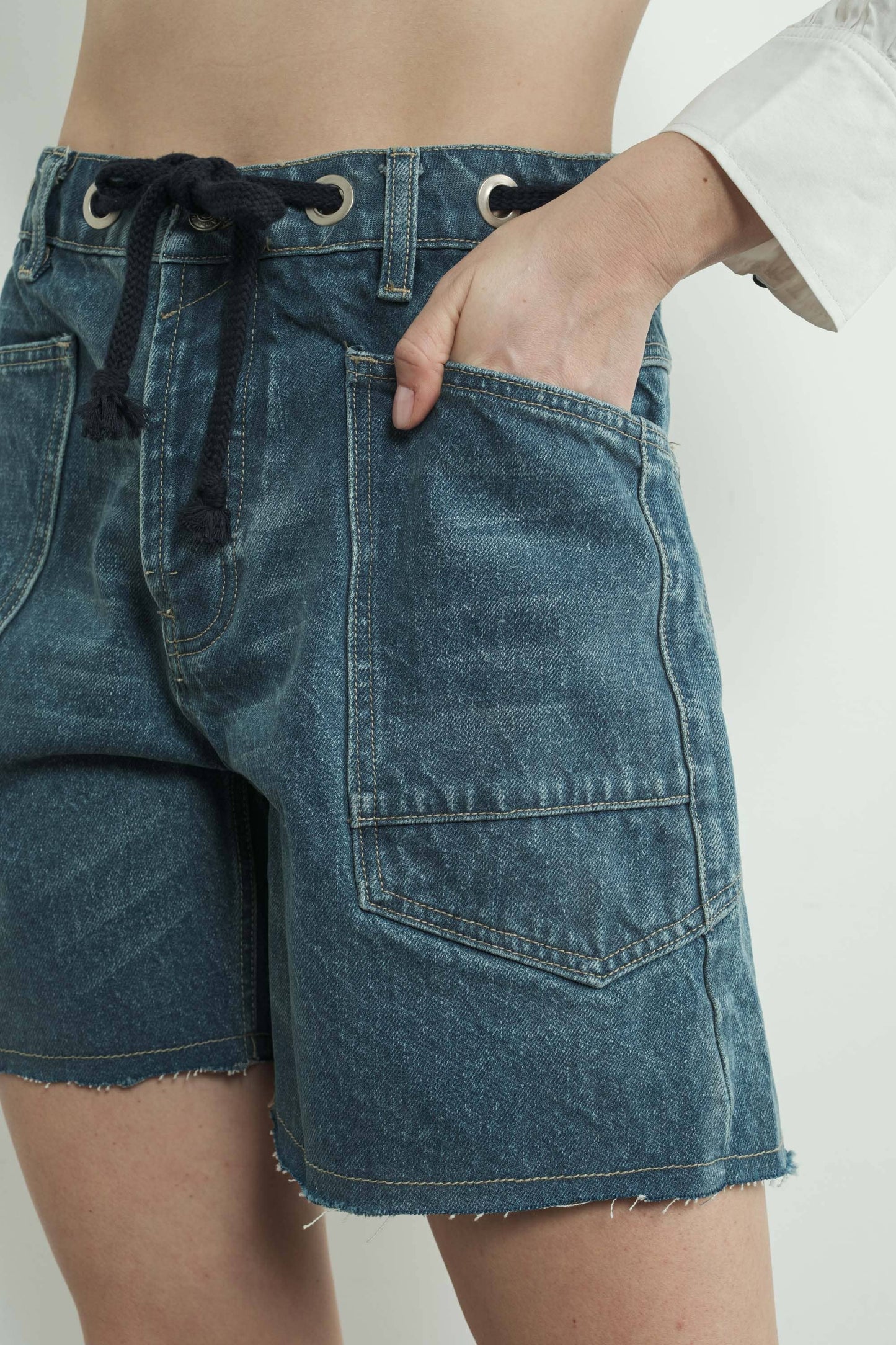 Vintage Washed Barrel Denim Shorts