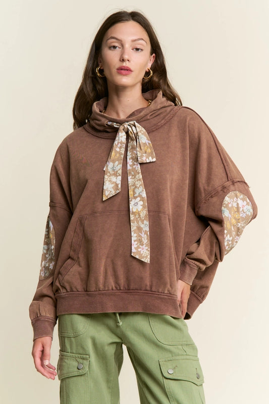 Funnel Neck Floral Patchwork Sweater