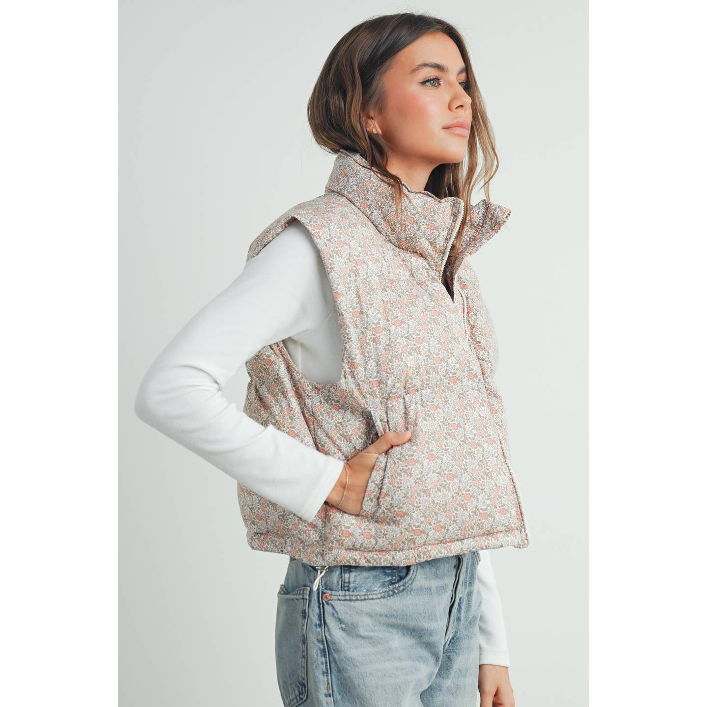 Floral Cropped Puffer Vest