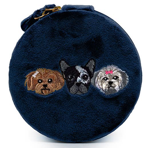 Velvet Jewelry Zip Case/Travel Organizer - Puppy Pals - Navy