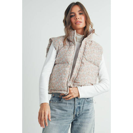 Floral Cropped Puffer Vest