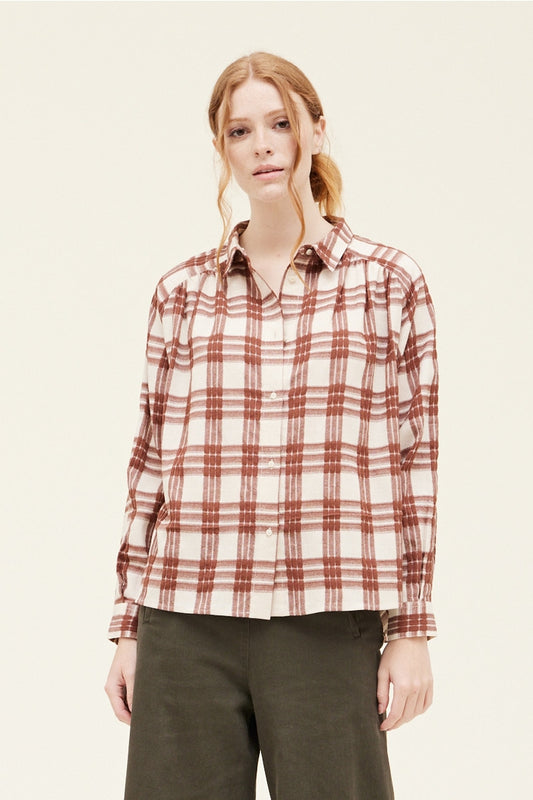 Shirred Red Plaid Shirt