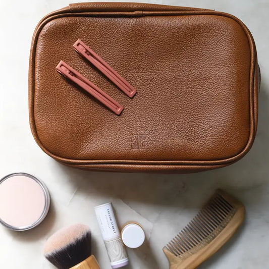 Pebbled Brown Leather Organizational Zippered Pouch