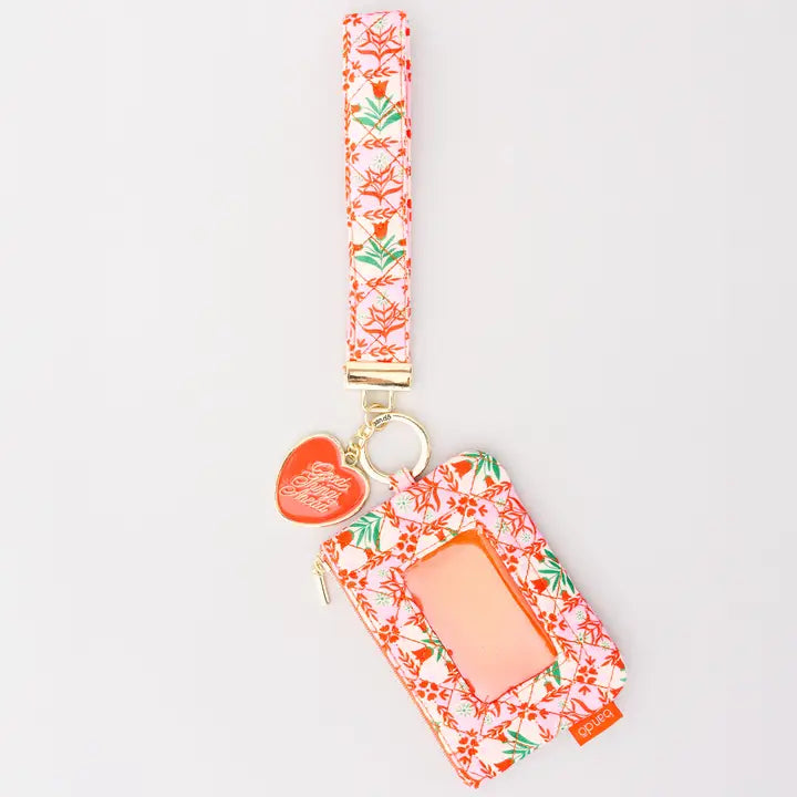 Pink Tile Floral ID Wristlet