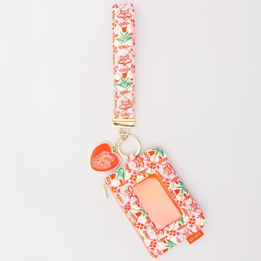 Pink Tile Floral ID Wristlet