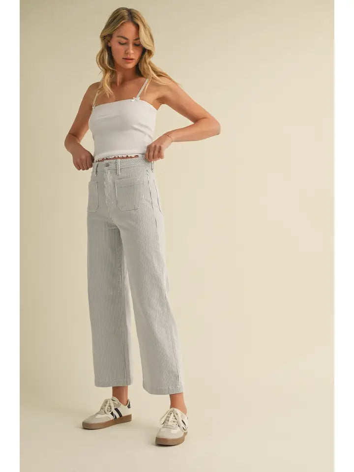 Stripe - Patch Pocket Wide Leg Pants