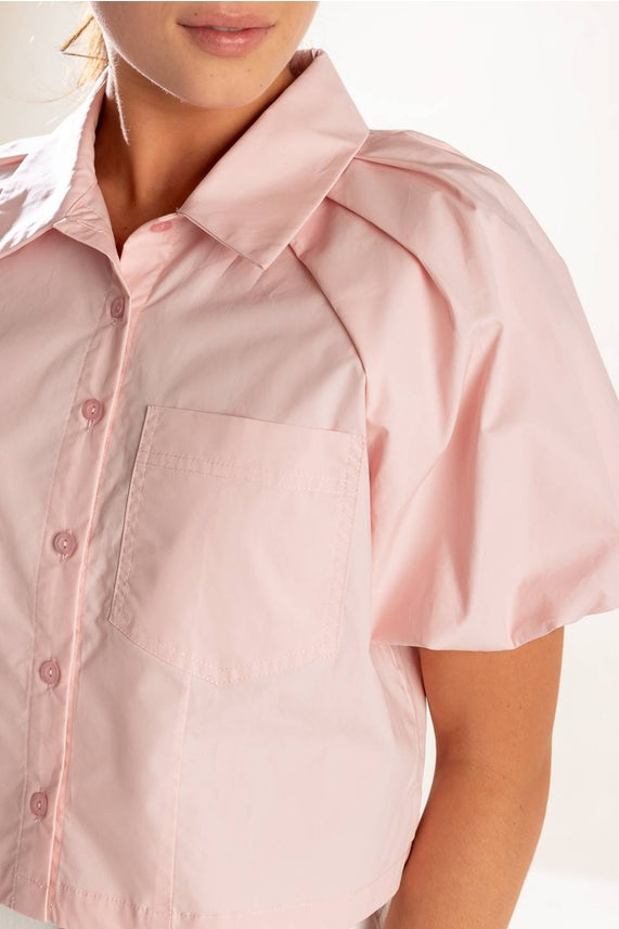 Soft Pink Bubble Sleeve Button Down