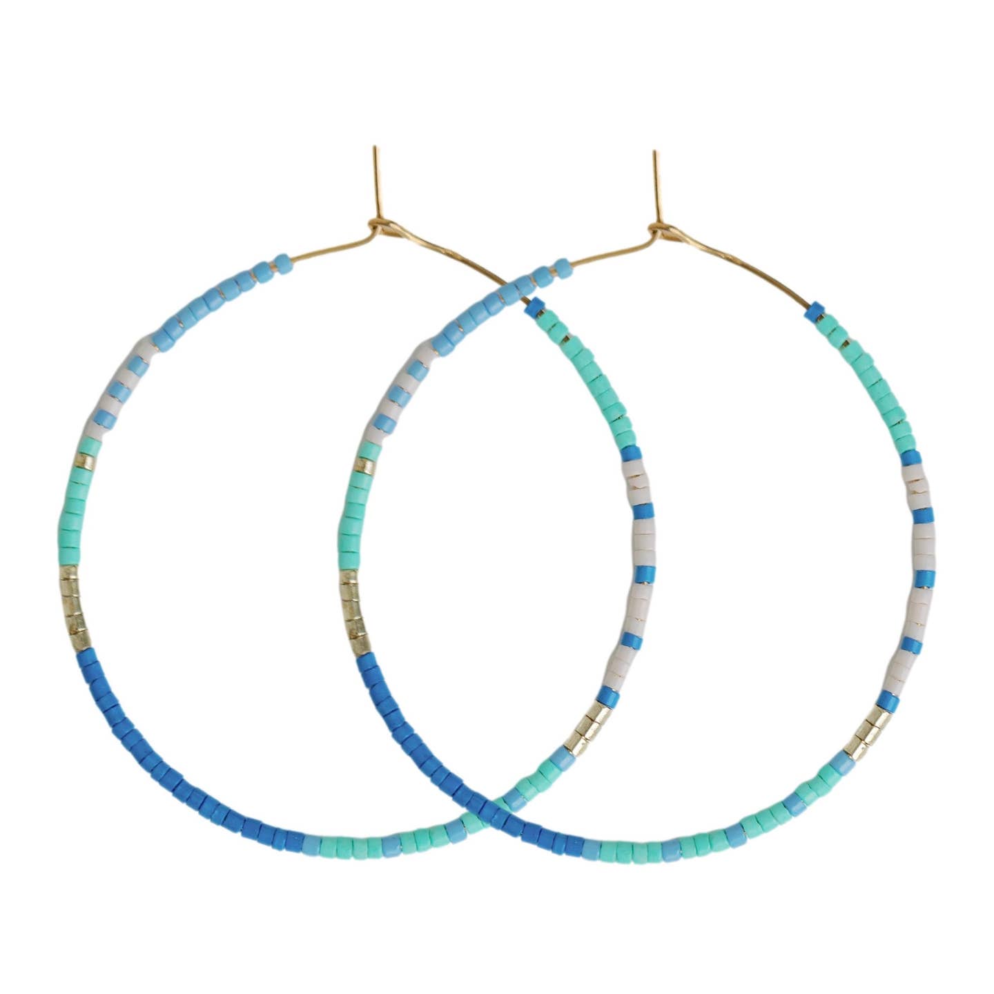 Skinny Blue Beaded Statement Hoop Earrings