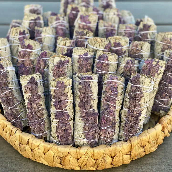 White Sage with Lavender Flowers Smudge Sticks