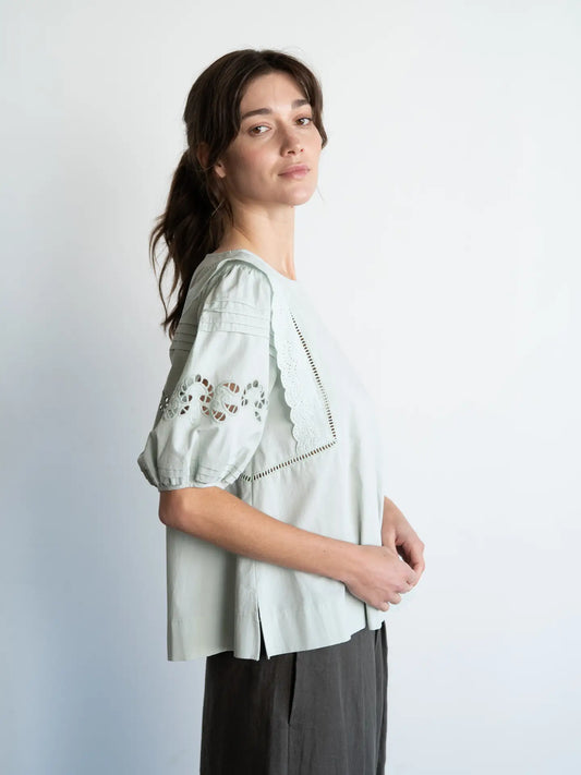 Embroidered Puff Sleeve Blouse